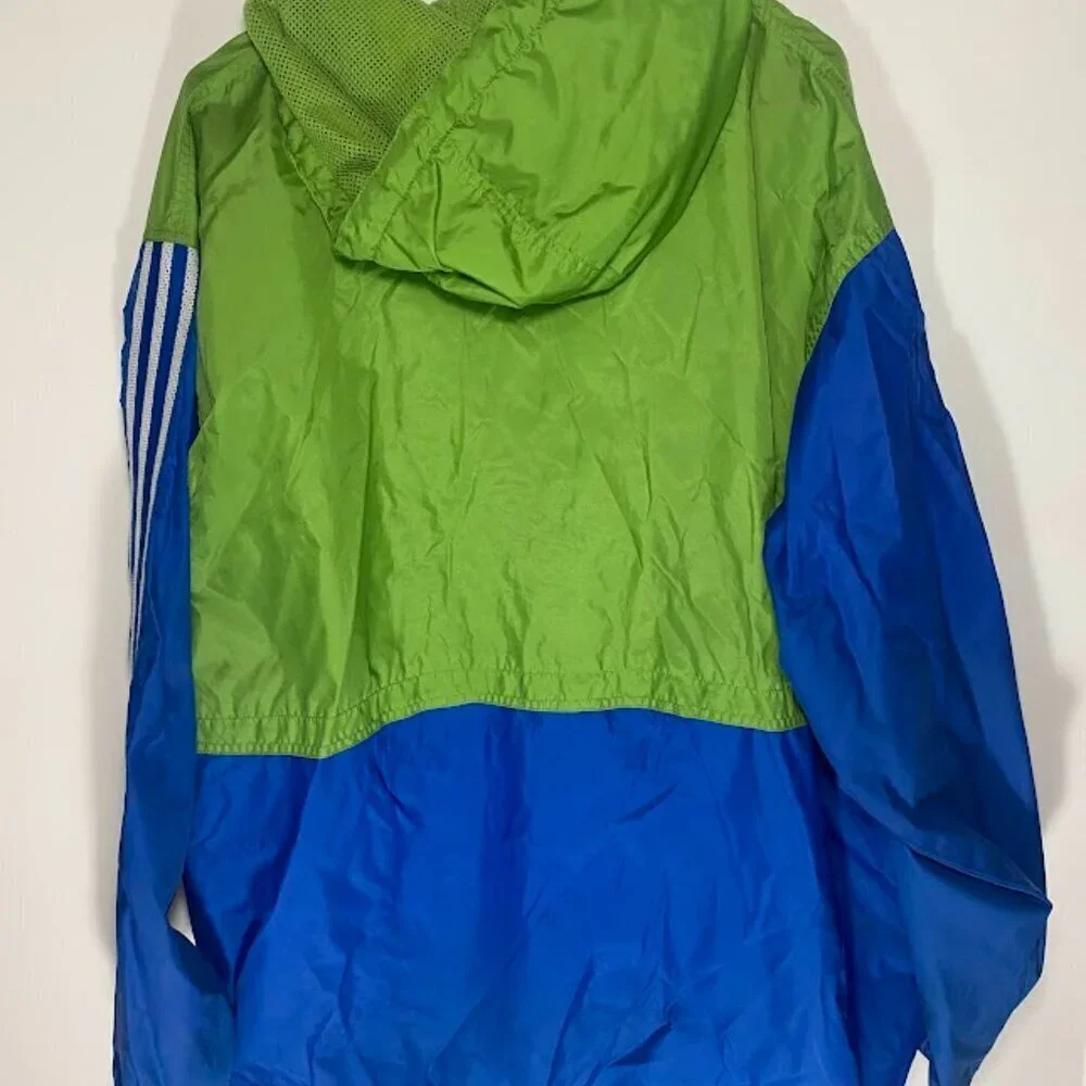 Adidas Vintage Green Blue Color Block Windbreaker Pullover Jacket